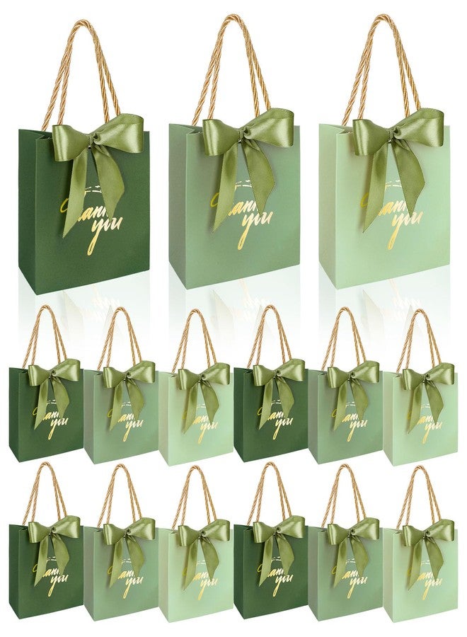 Whaline 60Pcs Thank You Paper Gift Bags with Bow Gradient Sage Green Party Favor Bags with Handles for Wedding Bridal Baby Shower Birthday Party - Image 1